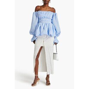 Aje. NWT Divine Off-the-shoulder Organza Top In Light Blue Size 8